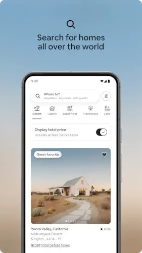 Airbnb listing in Joshua Tree with 4.95-star rating and total price display.