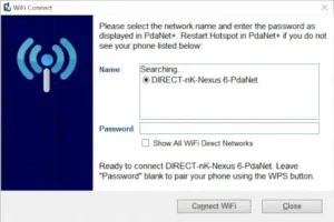 FoxFi PdaNet+ wifi direct connection screen