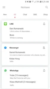 notisave notification organization interface