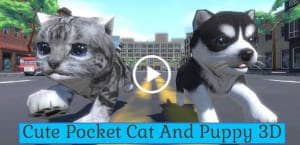 Cute Pocket Cat And Puppy 3D