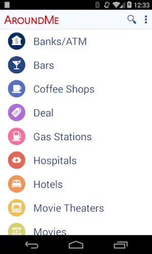 aroundme app categories interface