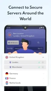 privadovpn server selection interface