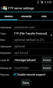 andftp ftp server settings configuration