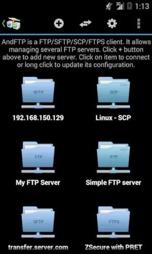andftp main server list interface