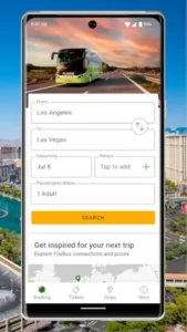 flixbus app booking search page