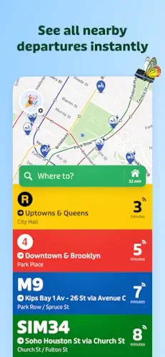 transit app nearby departures search ui