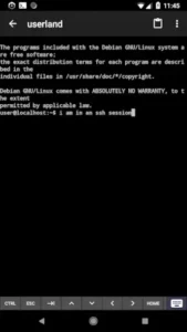 userland debian linux ssh terminal session on your mobile
