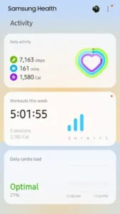 samsung health daily activity cardio load